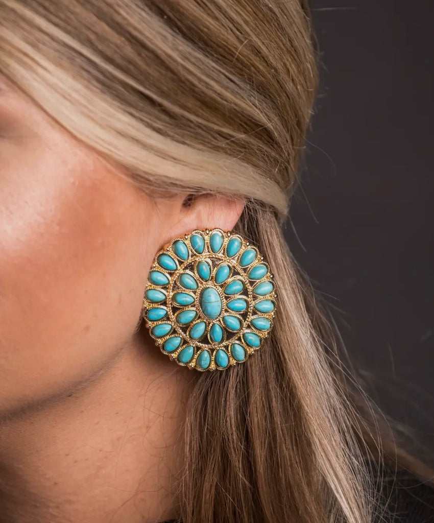 Turquoise & Gold Cluster Earrings