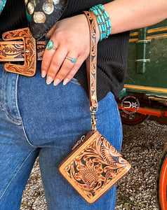 Tooled Wristlet Wallet ~ Black & Natural