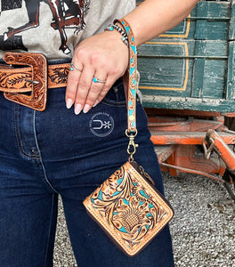 Tooled Wristlet Wallet ~ Turquoise & Natural