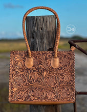 Load image into Gallery viewer, Santa Fe Leather Tooled Tote ~ Natural Tan
