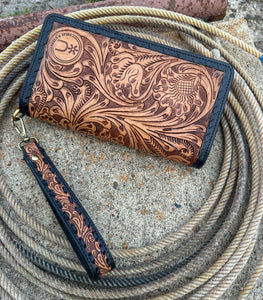 Tooled Organizer Wallet ~ Black & Natural