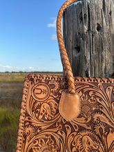 Load image into Gallery viewer, Santa Fe Leather Tooled Tote ~ Natural Tan
