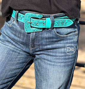 The Stockyards Tooled Belt ~ Turquoise