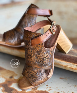 Mika Backstrap Tooled Leather Heels