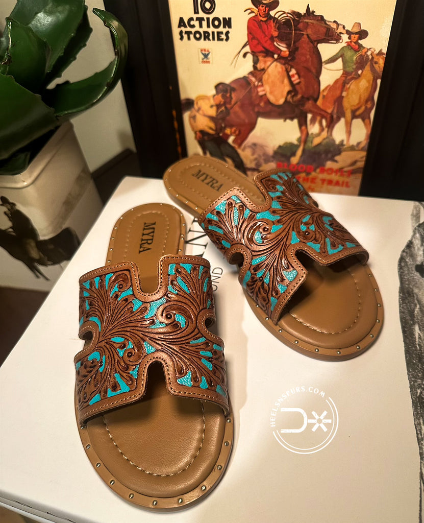 Sara Sue Tooled Sandals ~ Turquoise (971)