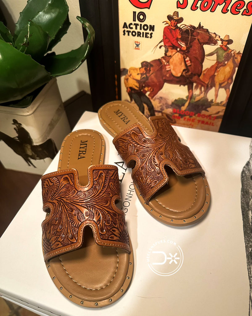 Sara Sue Tooled Sandals ~ Natural (970)