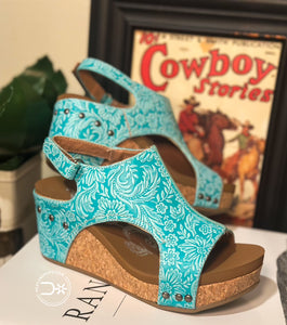 Floral Embossed Gypsy Jazz Wedges ~ Turquoise