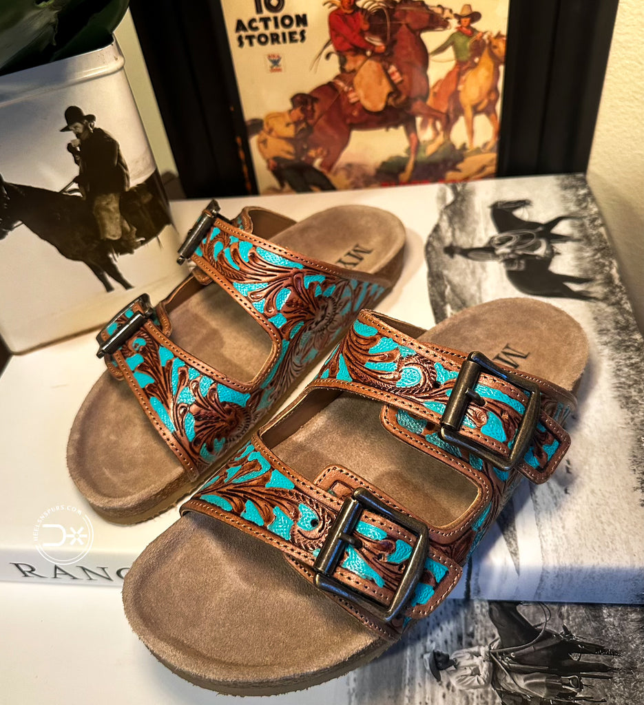 Tooled Buckle Sandals ~ Turquoise (004)