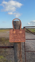 Load and play video in Gallery viewer, Santa Fe Leather Tooled Tote ~ Natural Tan
